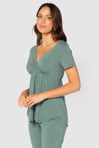 Organic Bamboo Short Sleeve Cross Front Maternity & Nursing Top